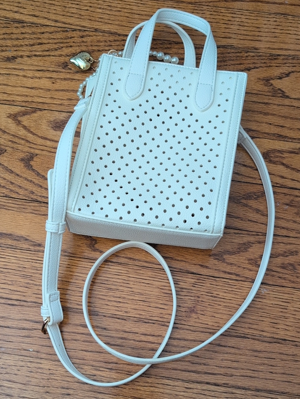 Elegant White Perforated Crossbody Tote